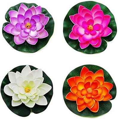 Green Plant indoor Lotus2107 Multicolor Lotus Artificial Flower(7 cm, Pack of 4, Single Flower)