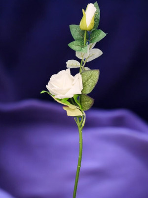 Lavidi Artificial Red Rose Stem with Two Buds – Lifelike & Durable Flower White Rose Artificial Flower(44 cm, Pack of 1, Single Flower)