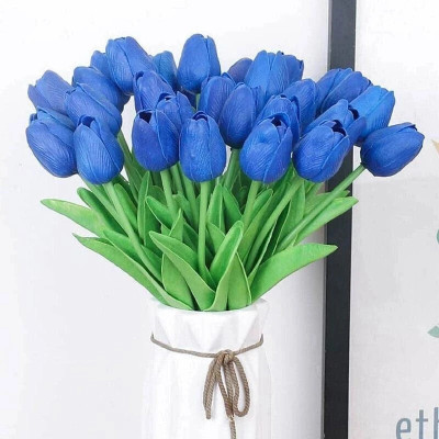 TIED RIBBONS Decorative Artificial Tulips Flowers for Vase Pot Home Decorations Blue, Green Tulips Artificial Flower(34 cm, Pack of 5, Flower Bunch)