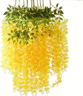 well art gallery 4 PCS Fake Flower Garland Wisteria Vine Rattan Silk Flower String Wedding Party Yellow Westeria Artificial Flower(45 cm, Pack of 4, Single Flower)