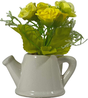 VENSA KINS Yellow Rose Artificial Flower  with Pot(12 cm, Pack of 1, Single Flower)