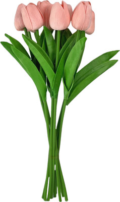 VENSA KINS Pink Tulips Artificial Flower(34 cm, Pack of 5, Flower Bunch)