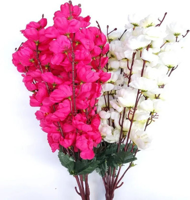 Procyon White, Red Orchids Artificial Flower(55 cm, Pack of 2, Flower Bunch)