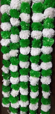MIFADECOR Artificial Marigold Flowers/Garlands for Diwali Genda/Festive Decor (4.5ft) Green, White Marigold Artificial Flower(52 cm, Pack of 5, Garlands)