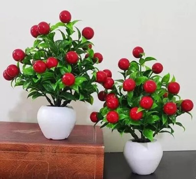 Real PBR Red, Green Wild Flower Artificial Flower  with Pot(25.4 inch, Pack of 2, Flower with Basket)