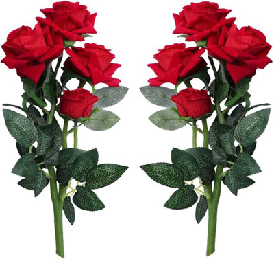 Daissy Raise Red Rose Artificial Flower(12 cm, Pack of 2, Flower Bunch)