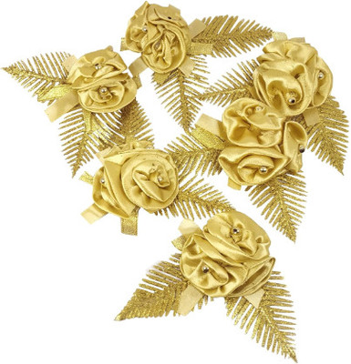 Rudra (Packet of 6) Gold Satin Artifical FLower For Home Decor, Parties, Weeding Gold Sunflower Artificial Flower(7.5 cm, Pack of 6, Single Flower)