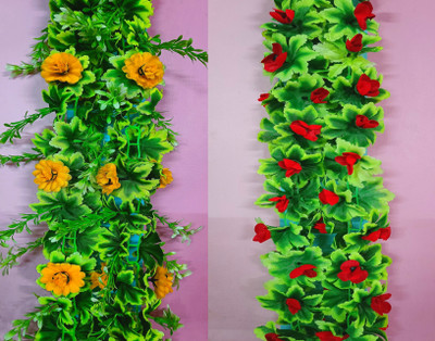 Dynamic Retail Global Artificial Hanging Flowers Plant Garlands Chain for Home Decoration Green Rose, Dahalia Artificial Flower(65 inch, Pack of 2, Vine & Creepers)