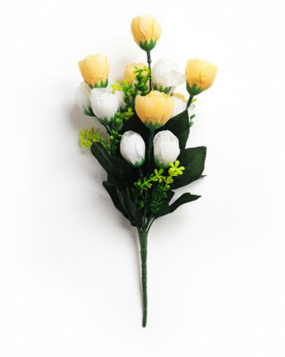 plantworld Artificial Flower Green, Beige, White Rose Artificial Flower(30 cm, Pack of 1, Flower Bunch)