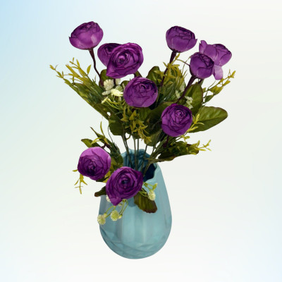 Siyara Creations Artificial Flower Bunch for Home Table Vase Décor (Small Pot, 1 Pc) Purple Camellia Rose Artificial Flower(35 cm, Pack of 1, Flower Bunch)