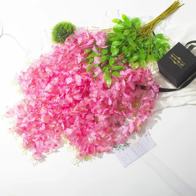 MotiRaj Artificial Silk Wisteria Hanging Flowers Strings Garlands for Home Decoration Pink, Green Westeria Artificial Flower(109 cm, Pack of 4, Vine & Creepers)