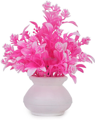 Saikara Collection Pink Wild Flower Artificial Flower  with Pot(8 inch, Pack of 1, Flower with Basket)