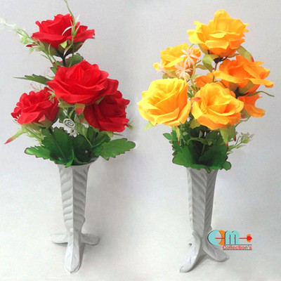 Bloom Artificial Paper Rose Multicolor Rose Artificial Flower(13 cm, Pack of 3, Flower Bunch)