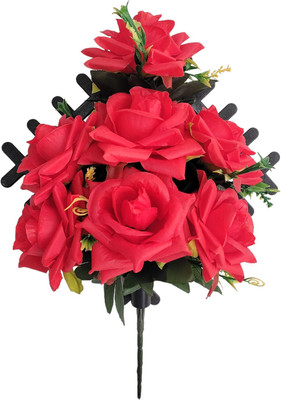 abhay flowers anf fashion Wall Hanging Flower Bunch With Vase Red Rose Artificial Flower  with Pot(10 cm, Pack of 1, Flower Bunch)