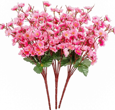 MotiRaj artificial blossom flowers for décor blossom flower for home office decoration Pink Cherry Blossom Artificial Flower(55 cm, Pack of 3, Flower Bunch)