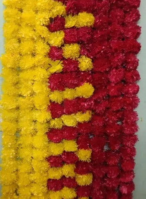 FRB Red, Yellow, Multicolor Marigold Artificial Flower(60 cm, Pack of 15, Garlands)