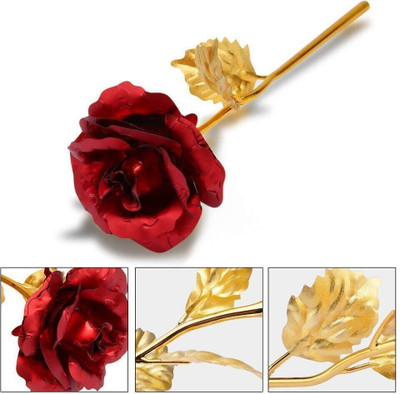 ASHIRWAD Pratham Creation Artificial Golden Red Rose Gift Set With Box & Carry Bag Red, Gold Rose Artificial Flower(23 cm, Pack of 1, Flower with Basket)