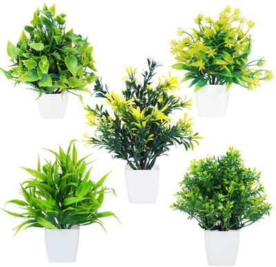 Dekorly Bonsai Wild Artificial Plant  with Pot(17 cm, Green)