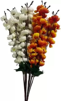 Green Plant indoor Multicolor Orchids Artificial Flower  with Pot(8 inch, Pack of 2, Flower Bunch)