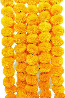 YCT Yellow Marigold Artificial Flower  with Pot(100 cm, Pack of 5, Garlands)