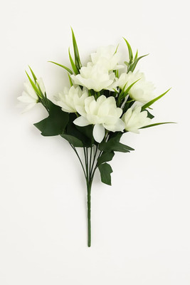 DecorewithSara Artificial White Lotus Flowers with Green Leaves for Home Decoration White Lotus Artificial Flower(38 cm, Pack of 1, Flower Bunch)