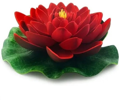 Nimkar's Artificial Floating Red Lotus Flowers with Rubber Leaf for Outdoor Indoor Red Lotus Artificial Flower(4 inch, Pack of 1, Single Flower)