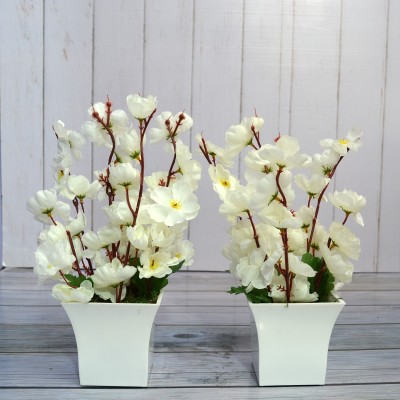 Flipkart Perfect Homes Blossom White Wild Flower Artificial Flower  with Pot(12 cm, Pack of 2, Flower with Basket)