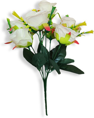 MIFADECOR Artificial Rose Flowers Bunches for Vase 7 Flower Heads (12 inch) White Rose Artificial Flower(30 cm, Pack of 1, Flower Bunch)