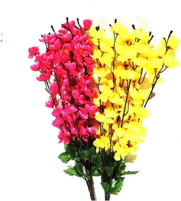 Procyon (pack of 2) Red, Yellow Orchids Artificial Flower(55 cm, Pack of 2, Flower Bunch)