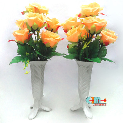 Bloom Artificial Paper Rose Beige Rose Artificial Flower(14 cm, Pack of 3, Flower Bunch)
