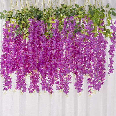 BBB Purple, Green Westeria Artificial Flower(42.1 cm, Pack of 3, Vine & Creepers)