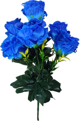 Bloom Boom 7STICKS/BLUE.ROSE.1/ARTIFICIAL FLOWERS BUNCH Blue Rose Artificial Flower(33 cm, Pack of 1, Flower Bunch)