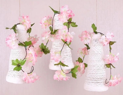 prajna 2 Line Artificial Cherry Blossom Rattan Flower Hanging String wedding shaadi Pink Cherry Blossom Artificial Flower(230 cm, Pack of 1, Garlands)