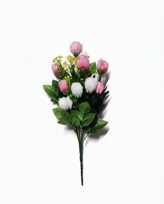 plantworld Artificial Flower Green, Pink, White Rose Artificial Flower(30 cm, Pack of 1, Flower Bunch)