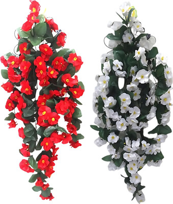 Eden Red, White Bougainvillea Artificial Flower(10 cm, Pack of 2, Garlands)