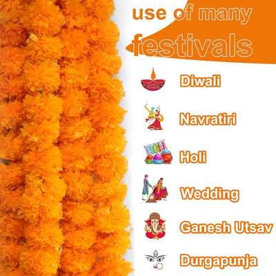 EcoFriendly Orange Marigold(Pack of 10)Artificial flower for Home, Office, Garden Decoration Orange Marigold Artificial Flower(60 inch, Pack of 10, Flower Bunch)