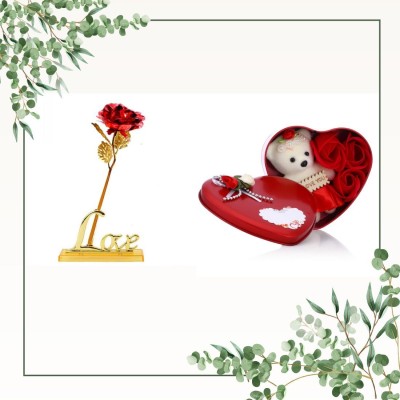 NathToys Valentine Day Gifts: Unique Rose Set, Artificial Roses, Gifts for All Occasions Multicolor Rose Artificial Flower  with Pot(9.4 cm, Pack of 2, Single Flower)