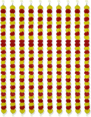 MIFADECOR Marigold Garland Artificial Flowers/Genda Phool Mala/Festive Decor (52inch) Red, Yellow Marigold Artificial Flower(132 cm, Pack of 10, Garlands)