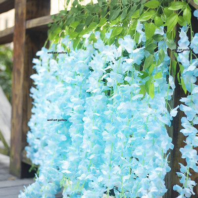 well art gallery Artificial Fake Wisteria Vine Ratta Garland Flowers Home Party Wedding Decor Artificial Plant(110 cm, Blue)