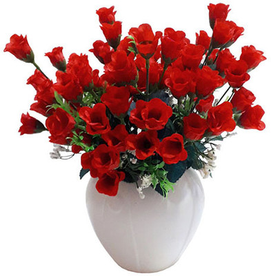 SIDDHIFLOWERS Red Rose Artificial Flower  with Pot(13 inch, Pack of 1, Flower with Basket)