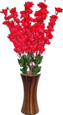 Daissy Raise Artificial Cherry Blossom flowers for home decoration Red Red Cherry Blossom Artificial Flower  with Pot(26.5 cm, Pack of 1, Flower Bunch)