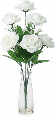 Duggu item White Artificial Roses Flower Bunch for Home Decor White Rose Artificial Flower(35 cm, Pack of 1, Flower Bunch)