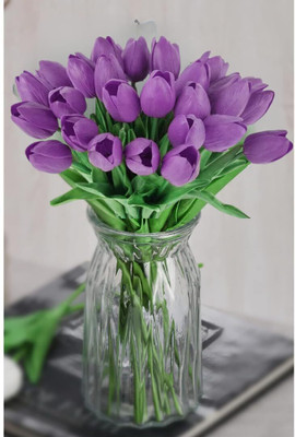Satyam Kraft 5 Pcs Tulip Flower Sticks for Decorations Purple Tulips Artificial Flower(4 cm, Pack of 5, Flower Bunch)