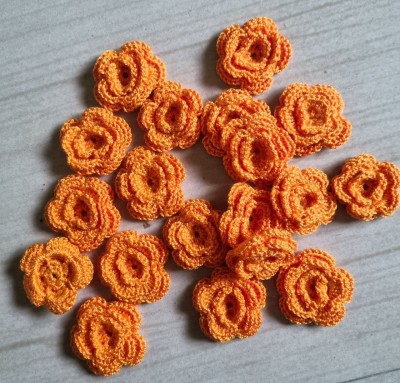 Kusum Creation Orange 3 layer artificial Crochet flowers for decoration. 4cm flower diameter Orange, Red Rose Artificial Flower(4 cm, Pack of 12, Single Flower)