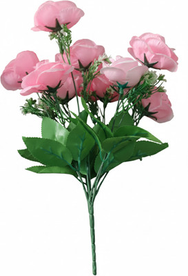 Duggu item Pink Artificial Roses Flower Bunch for Home Decor Pink Rose Artificial Flower(35 cm, Pack of 1, Flower Bunch)