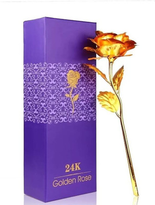 ShopVee Golden Foil Rose Flower with Luxury Gift Box – A Timeless Symbol of Love | Gold Rose Artificial Flower(25 cm, Pack of 1, Single Flower)