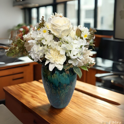 Siyara Creations 1 Pcs Artificial Multiflora Flower Roses Fake Sticks Bunch for Home Decor White White Rose Artificial Flower(50 cm, Pack of 1, Flower Bunch)