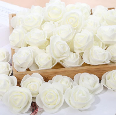 ANKIT TRADERS Artificial Foam White Rose Flowers for Decoration | Art and Craft Work White Rose Artificial Flower(2 cm, Pack of 100, Flower Bunch)