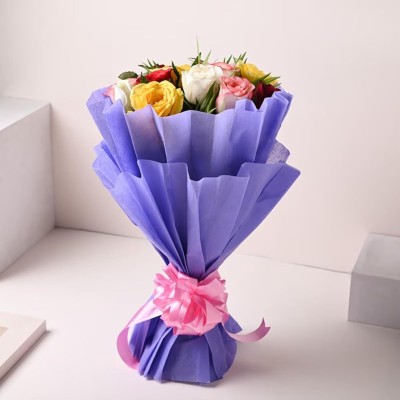 Fleur Buddy Blue Rose Artificial Flower(30 cm, Pack of 12, Flower Bunch)