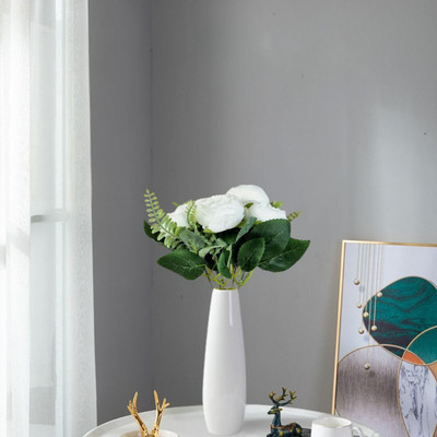 Satyam Kraft 2 Pc Artificial Rose Peony Flower Bunch for Home Decor White Peony Artificial Flower(12 cm, Pack of 2, Flower Bunch)